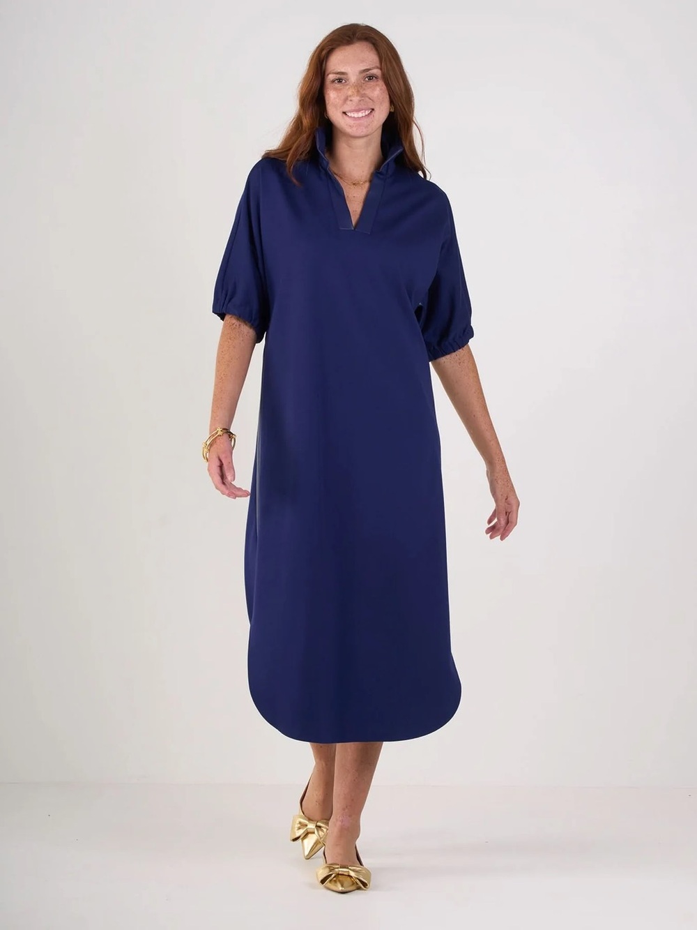 Emily McCarthy Poppy Caftan In Navy Ponte Midi Dress, XS